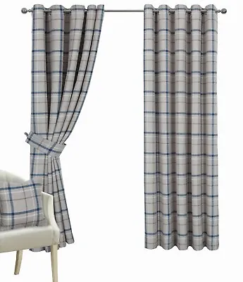 £8.62 • Buy Hudson – Woven Check Jacquard Curtains – Lined Ring Top Curtains