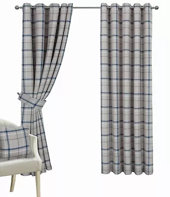 £8.62 • Buy Hudson – Woven Check Jacquard Curtains – Lined Ring Top Curtains