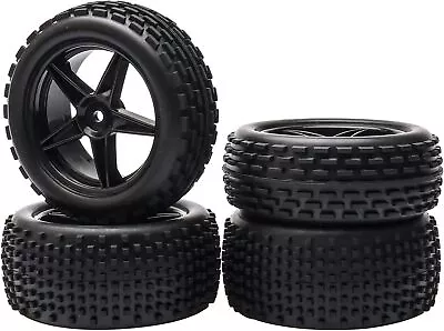 Pxyelec 1/10 Scale Off Road RC Buggy Front & Rear Wheel Rims And Tyres X4 Black • £18.32