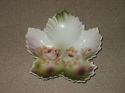 Vintage Leuchtenburg Germany Porcelain Leaf Plate Roses BEAUTIFUL • $14.95
