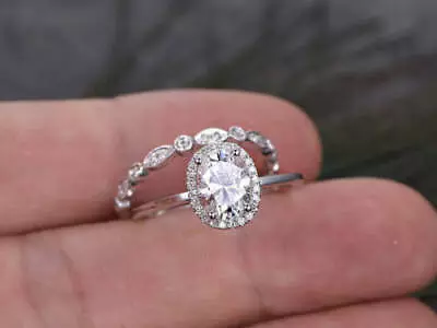 $128.47 • Buy 2.10 Carat Oval VVS1 Diamond Unique Wedding Bridal Ring Set 14K White Gold Over