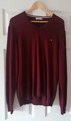 J.Lindeberg Jumper Pure Merino Wool Mens XL V Neck Burgandy Red G16 • £15.20