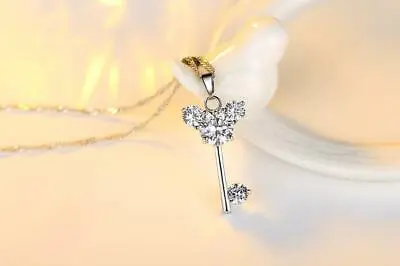 Key Disney Mickey Mouse Silver SP Cubic Zirconia Pendant Necklace • $8.99