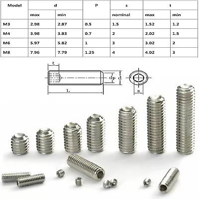 10~150x M3 M4 M6 M8 Stainless Steel Grub Screws Allen Socket Set Screw Cup Point • $13.79