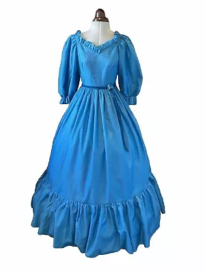 VINTAGE 1980’s VICTORIAN BALLGOWN STYLE BLUE BRIDESMAID DRESS BY PRONUPTIA • £16