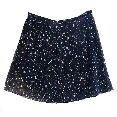 Pleated Star Print Skirt MED Cosmic Black Mini Galaxy Wanderlust Whimsygoth Goth • £14.59