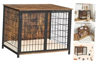 Dog Crate Furniture With Cushion Wooden 31.5 L X 21.7 W X 25.6 H Rustic Brown • $168.65