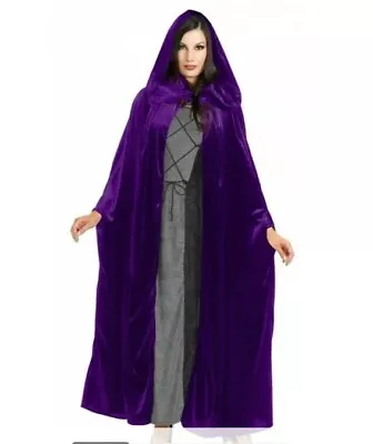 Panne Velvet Cloak With Hood  Costume Halloween Medieval Drama Cape. Purple OS • $39