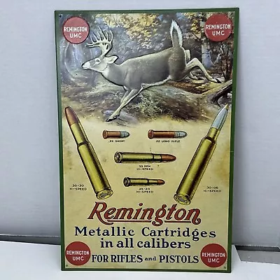 Remington UMC Metallic Cartridges Rifles Pistols Metal Tin Sign Hunting Man Cave • $7.49