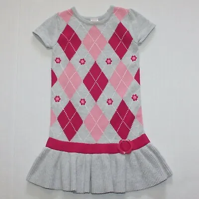 Gymboree Smart And Sweet Girl's Gray Flower Argyle Sweater Dress Size 4 • $16.99