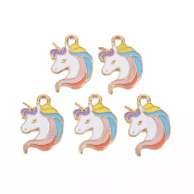 Enamel Charms Unicorn Head Rainbow Mane Gold Base 18mm X 13mm 10pcs E240 • £4.25