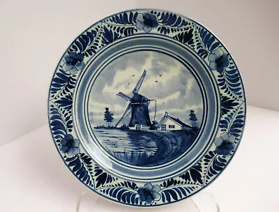 Vintage Blue Delft Decorative Plate Holland Windmill House Trees Floral Rim • $19.50