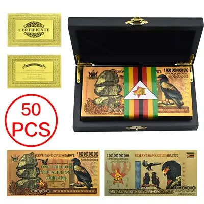 50pcs/box Un-currency Zimbabwe Gold Banknotes One Trillion Yottalillion Dollars • $98.60
