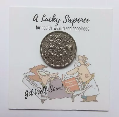£2.49 • Buy Get Well Soon Card Mount Good Luck Gift Lucky Sixpence Charm Health Wealth