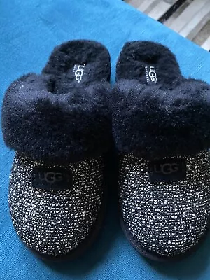 UGG Cozy Fancy Black Indoor/Out Fully Lined Slippers Women's 7 US New With Box • $75
