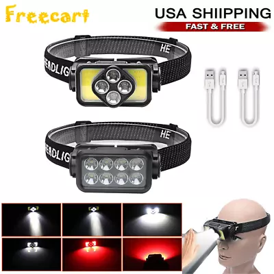 COB LED Headlamp USB Rechargeable Headlight Torch Work Light Bar Head Band Lamp • $12.55