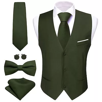 Pink Blue Green Solid Mens Waistcoats Tie & Bowtie Handkerchief Cufflinks Set • $49.98