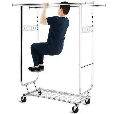 600lbs Heavy Duty Collapsible Clothes Hanger Rolling Garment Shelf Rack US • $109.95