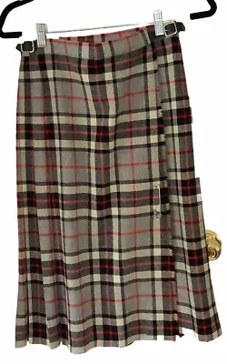 Vintage GRAY RED BLACK TARTAN PLAID WOOL Kilt Skirt 24”-28” Waist • $25