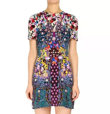 $182 • Buy Mary Katrantzou Women Shift Dress Size 6 100% Silk Short Sleeves Floral EUC #824