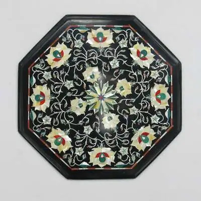 12  Black Marble Table Top Semi Precious Stones Floral Inlay Handmade • £218.54