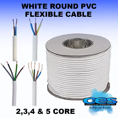 White Round Flexible Cable 2 3 4 5 Core 0.75mm 1.0mm 1.5mm 2.5mm Flex   • £3.69