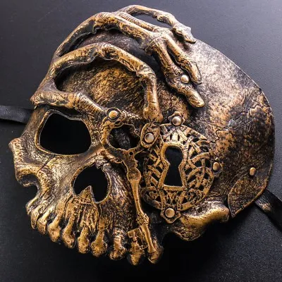 Scary Gold Half Face Skull Costume Halloween Masquerade Ball Party Adult Mask • $16.99