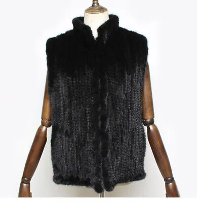 Women's Real Mink Fur Vest Waistcoat Winter Gilet Coat Zipper Pocket Black • $151.08