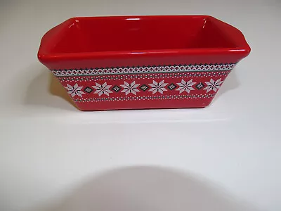 Nantucket Mini Loaf Pan Red Snowflake Holiday Christmas Baking Dish Ceramic  • $5.58