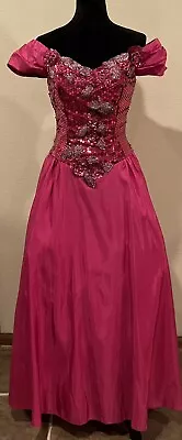 1980s Nadine Hot Pink Sequin Prom Dress Size 9 • $45