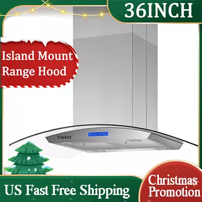 36 Inch Island Mount Range Hood 900CFM Black/Sliver Vent Tempered Glass W/LEDs • $285.99