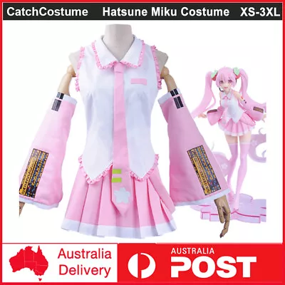 Anime Hatsune Miku Vocaloid Hatsune Cosplay Costume Pink Uniform Set Fancy Dress • $35.44