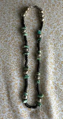 Vintage STERLING Navajo Pearls TURQUOISE Native American OOAK Strand Necklace • $129