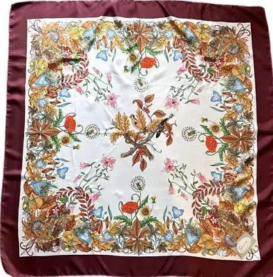 GUCCI Old Gucci V.ACCORNERO Bird Floral Large Scarf 60s VIntage 100% Silk • $159