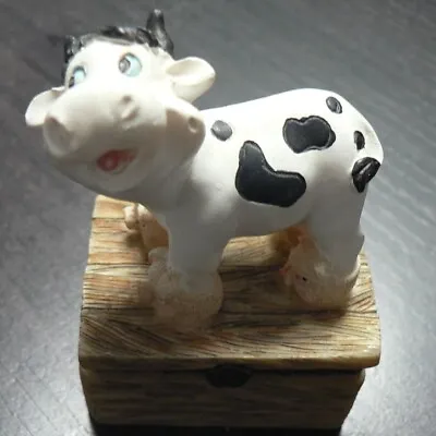 Miniature Laughing Cow Resin Trinket Box  Wearing Pig Slippers Figurine • $14.97