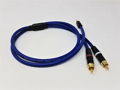 Van Damme Pro RCA Phono To 3.5mm Stereo Mini Jack Aux Cable OFC Lead Blue 1m • £22.49