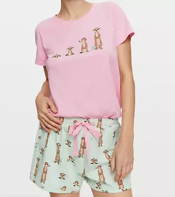 New Peter Alexander Meerkat Tee Top + Shorts Pj Set Xl Rp$109.90 Pink Mint Green • $65