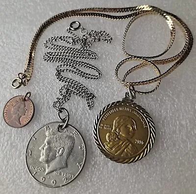 VTG Coin Pendants Necklaces Jewelry Lot Queen E. Kennedy & Sacagawea Code Talks • $9.99
