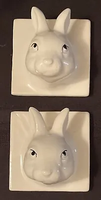 Pair White Rabbit Head Hooks Home & Nursery Decor In Original Box-Made In Japan • $46.95