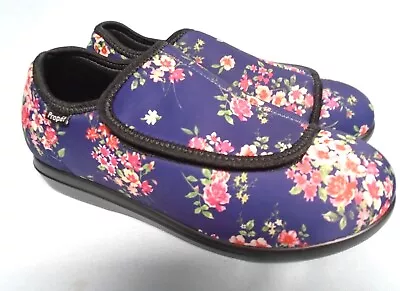 Propet Womens Slippers Size 9.5 AA Cush 'N Foot Slip-On Floral Shoes Navy • $34.99