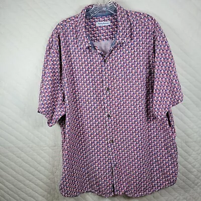 Tommy Bahama 100% Silk Hawaiian Shirt Multicolor Geometric XL *Missing Button • $18.88