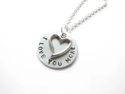 I Love You More Heart Charm Pendant Necklace Hand Stamped Handmade Jewelry • $23.21