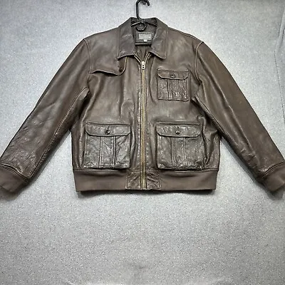 LL Bean Signature Jacket Mens XL Brown Leather Bomber Shooting Shoulder Flap • $143.99