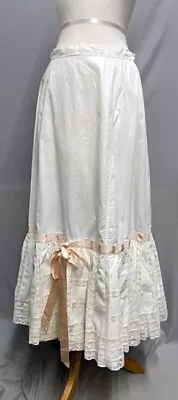 #24-046 Fabulous Edwardian White Cotton 7 Lace Half Slip • $150