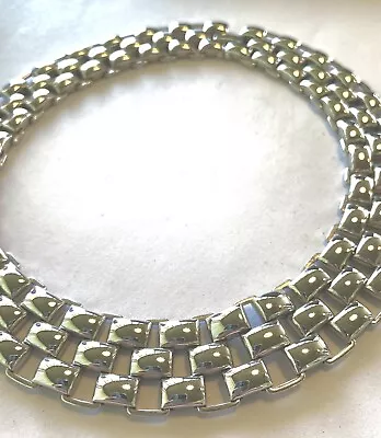 Vintage Monet Choker Necklace Silver Tone Basket Weave Signed MONET • $24.99