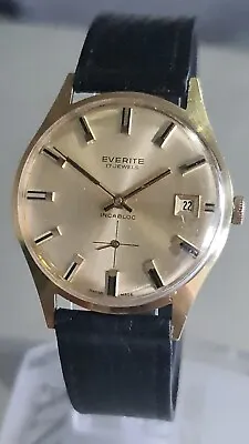 Mens Vintage Gold Plated EVERITE 17 Jewel Incabloc Swiss Mechanical Wristwatch • £60