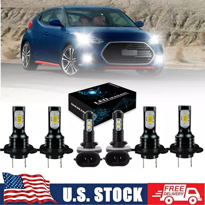 For 2012-2017 Hyundai Veloster White LED Headlight High Low +Fog Light Bulbs Kit • $29.04