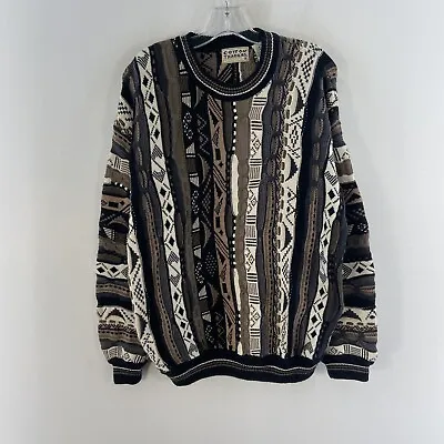 VTG Cotton Traders Brown Black White Knit Pullover Cosby Biggie Sweater Men M • $165.24