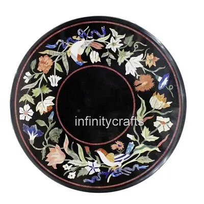 21 X 21 Inches Black Marble Coffee Table Top With Marquetry Art Entry Way Table • $485.35