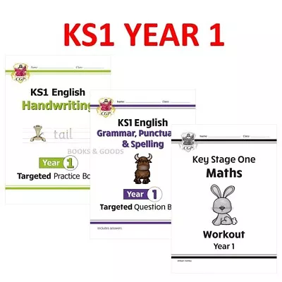 KS1 Year 1 Maths English Handwriting 3 Books Bundle With Answer Ages 5-6 Cgp • £15.99